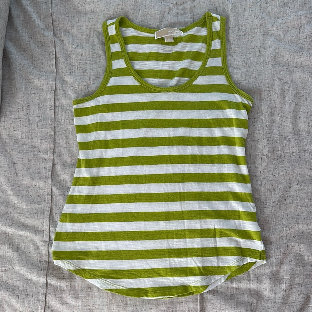 Michael Kors, cotton tank top size, extra small, green and white stripes